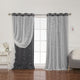 Tulle Overlay Star Cut Out Blackout Curtains, Dark Gray, 52" W X 84" L