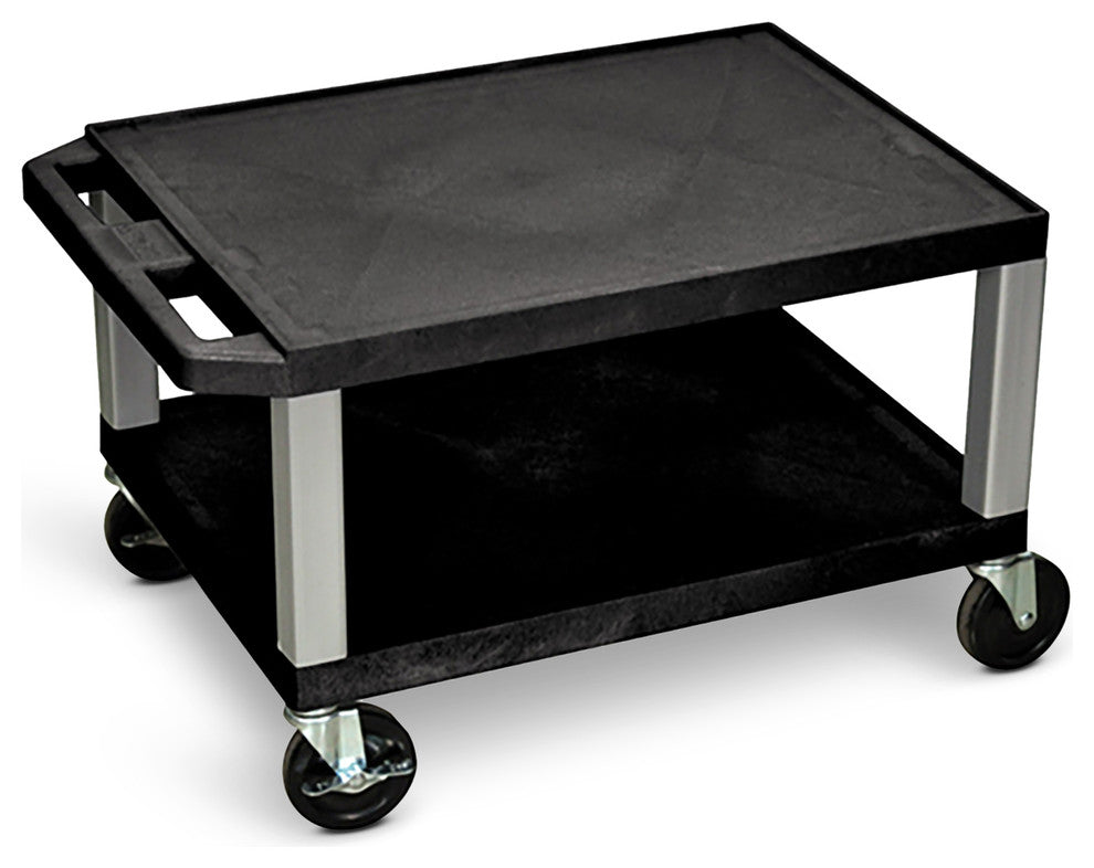 Luxor Tuffy Black 2-Shelf AV Cart With Nickel Legs and Electric, 16"
