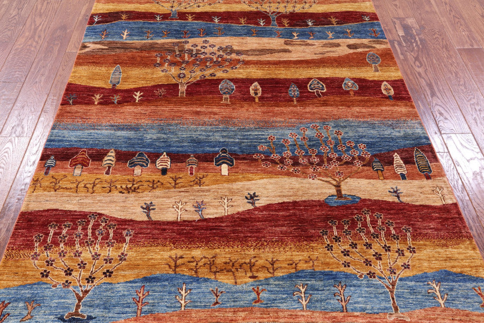 Persian Gabbeh Tribal Handmade Wool Rug 5' 0" X 6' 7" - Q12294