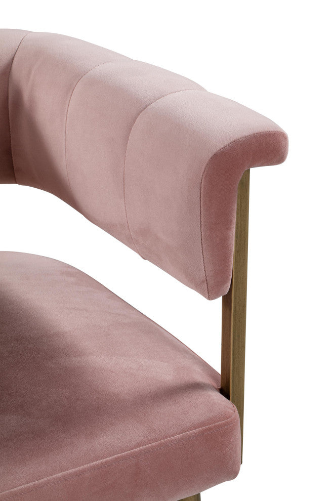 Blush Pink Velvet Counter Stool, Contemporary Modern Brass Gold Counter Stool
