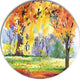 Autumn Park Yellow Trees Watercolor, Landscape Round Metal Artwork, 11"
