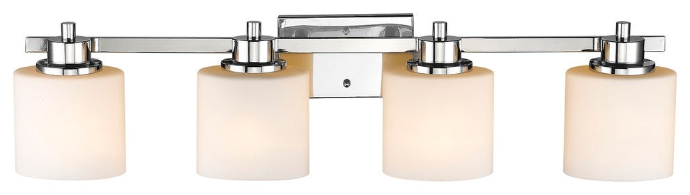 Solbi 4-Light Chrome Finish Bath Vanity Wall Fixture White Alabaster Glass 33"