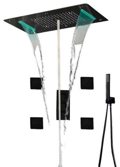 Led Mist Waterfall Rainfall Shower System, Black Matte