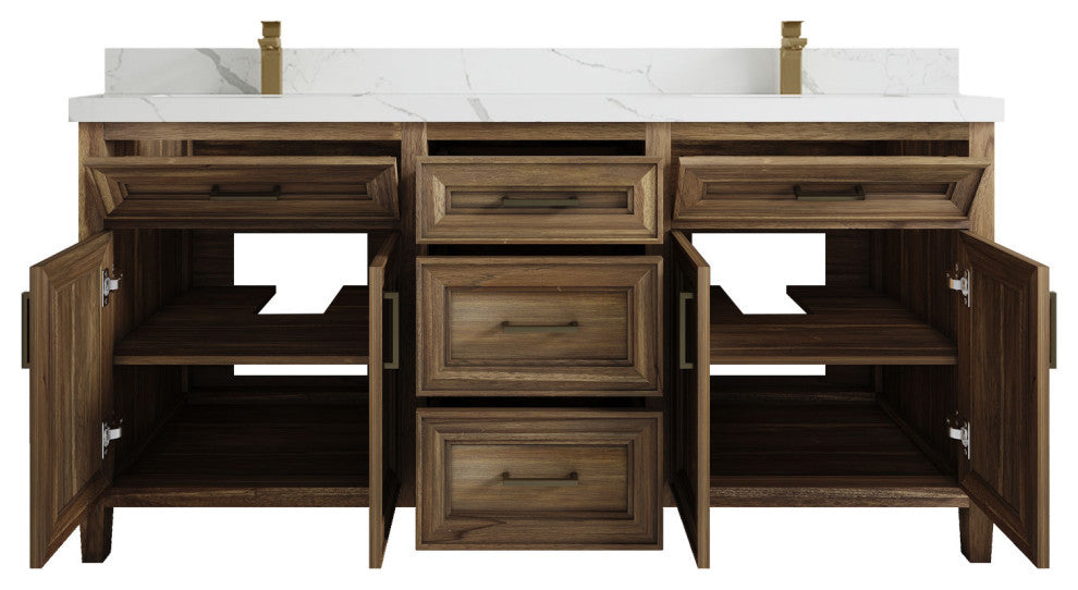 Santa Monica 72 Double Sink Bath Vanity in Graywashed Teak 2" Calacatta Laza