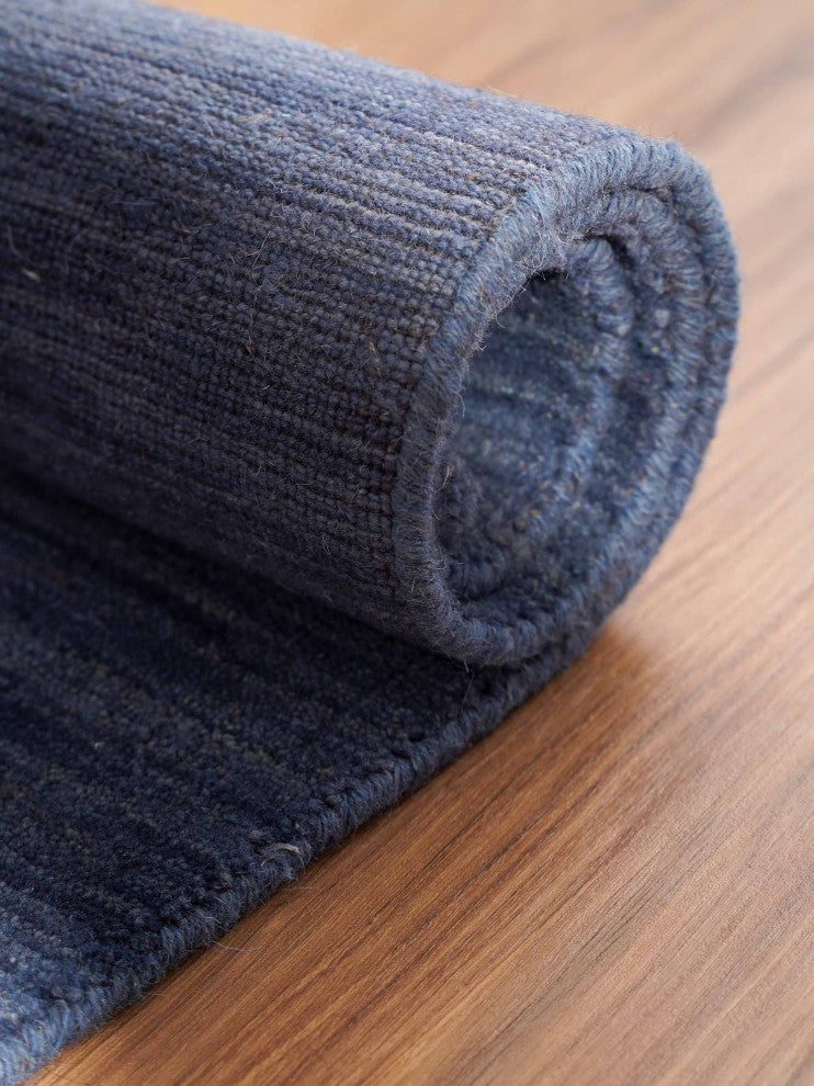 HAND KNOTTED LOOM WOOL ECO-FRIENDLY AREA RUGS - Blue, Solid Plain Design, [Rectangle] 8'x10'