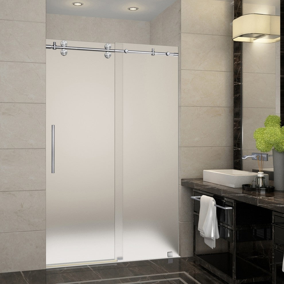 Langham 44-48"x75" Completely Frameless Sliding Shower Door, Frosted, Stainless