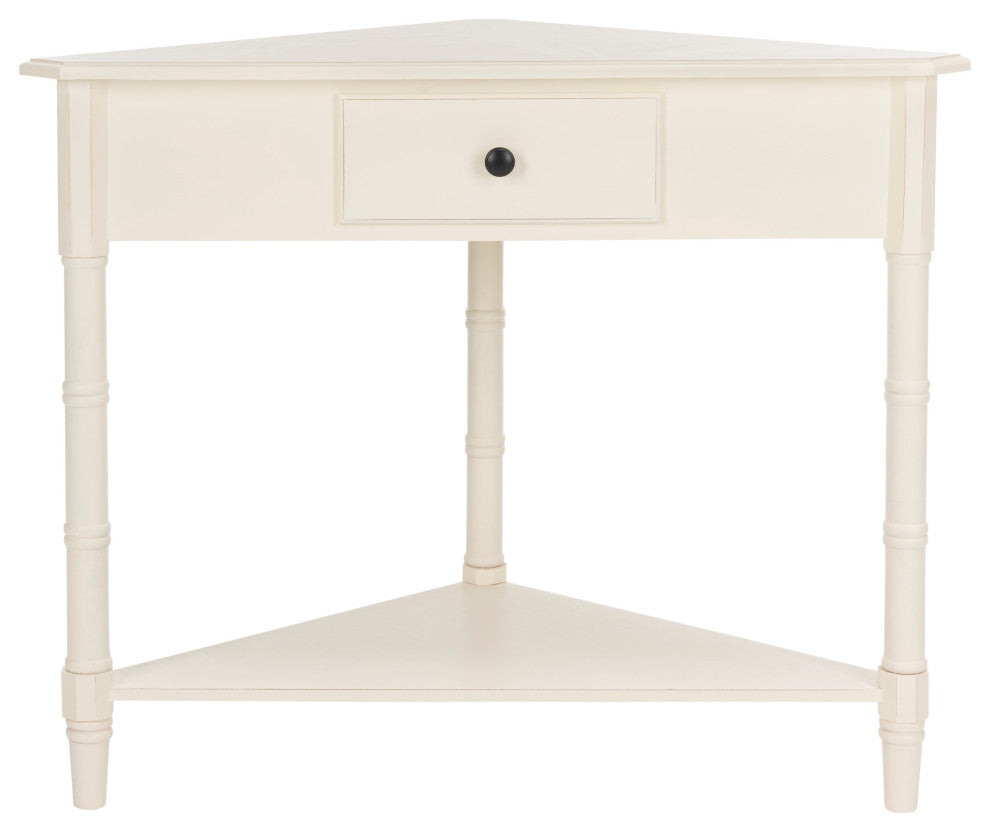 Safavieh Gomez Corner Table With Storage Drawer, Distressed Cream