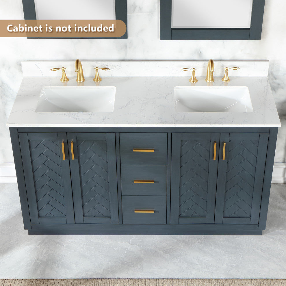 Engineered Stone Vanity Top in Grain White, 61", Double Sink
