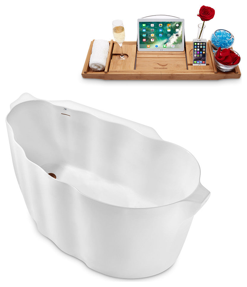 59" Streamline Freestanding Tub and Tray With Internal Drain