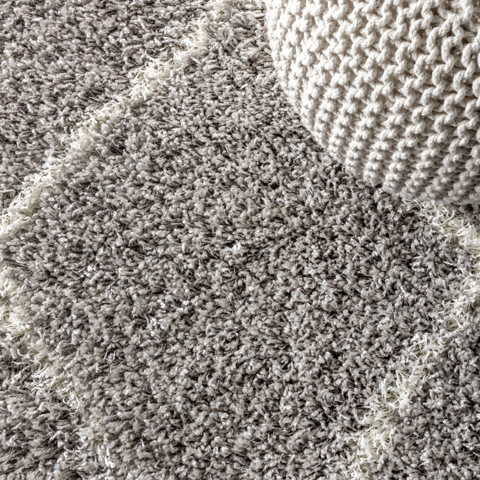 Mercer Shag Plush Tassel Moroccan Geometric Trellis Area Rug, Grey/Cream, 8 X 10
