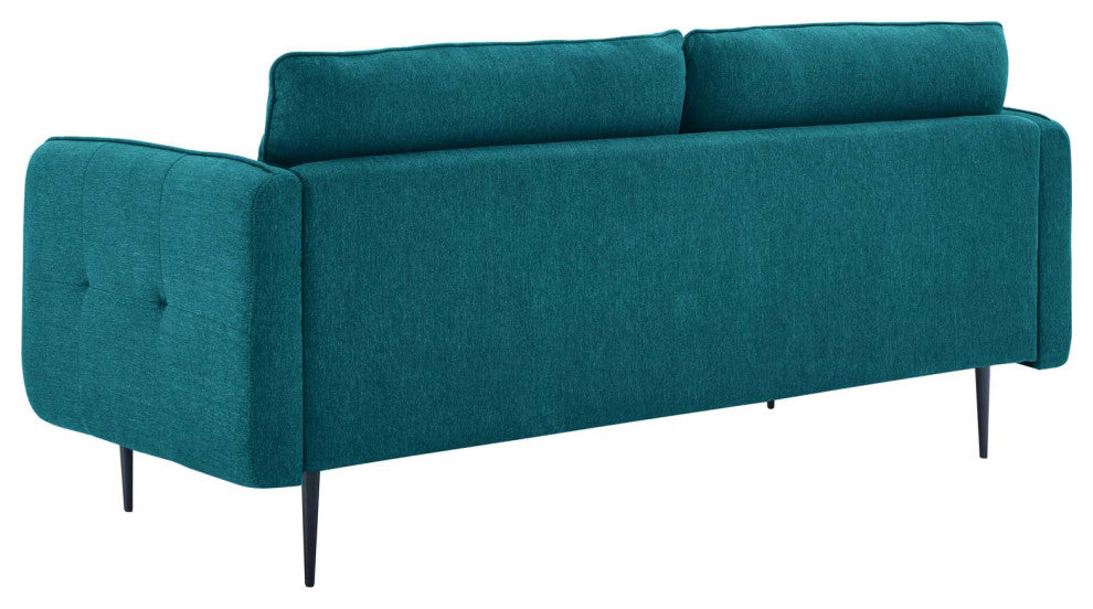 Tufted Sofa, Fabric, Teal Blue, Modern, Living Lounge Hotel Lobby Hospitality