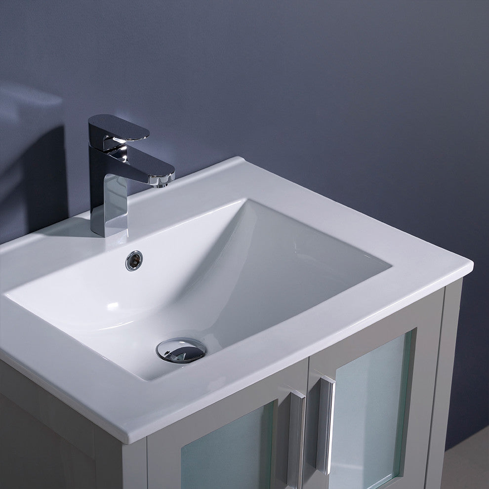 Torino Modern Bathroom Cabinet With Integrated Sink, Gray, 24"