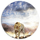 Leopard Walking Under Cloudy Sky, African Round Metal Wall Art, 11"