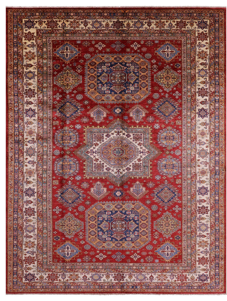 Super Kazak Geometric Hand Knotted Wool Rug 10' 1" X 13' 4" Q10607