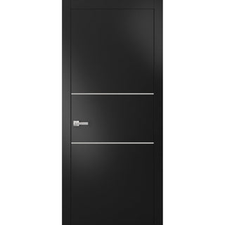 Solid French Door 28 x 80 | Planum 0110 Matte Black with| Bathroom