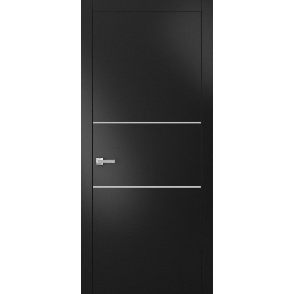 Solid French Door 28 x 80 | Planum 0110 Matte Black with| Bathroom