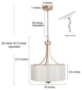 Modern Gold Frame Chandelier, Cream Drum Chandelier 4 Light
