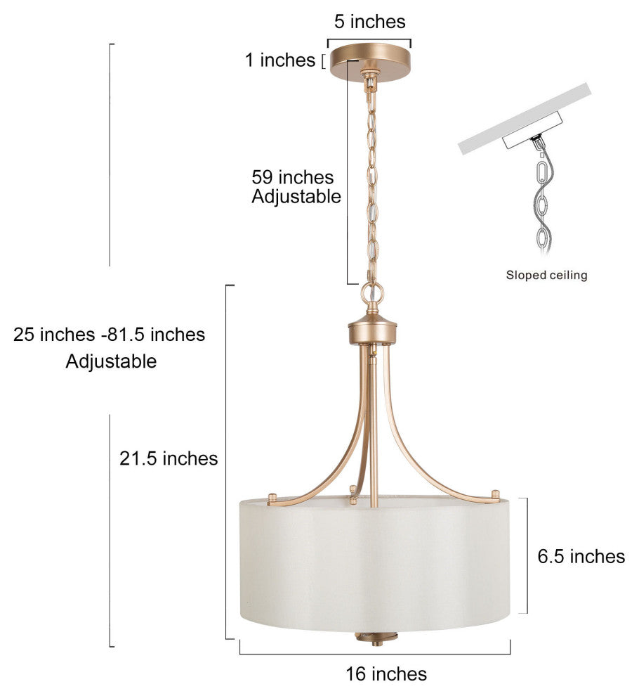Modern Gold Frame Chandelier, Cream Drum Chandelier 4 Light