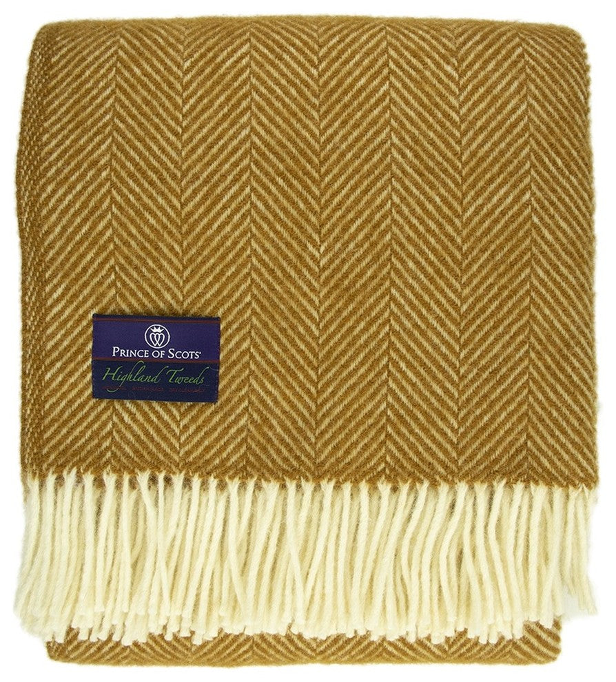 Highland Tweed Herringbone Pure New Wool Throw, Whiskey