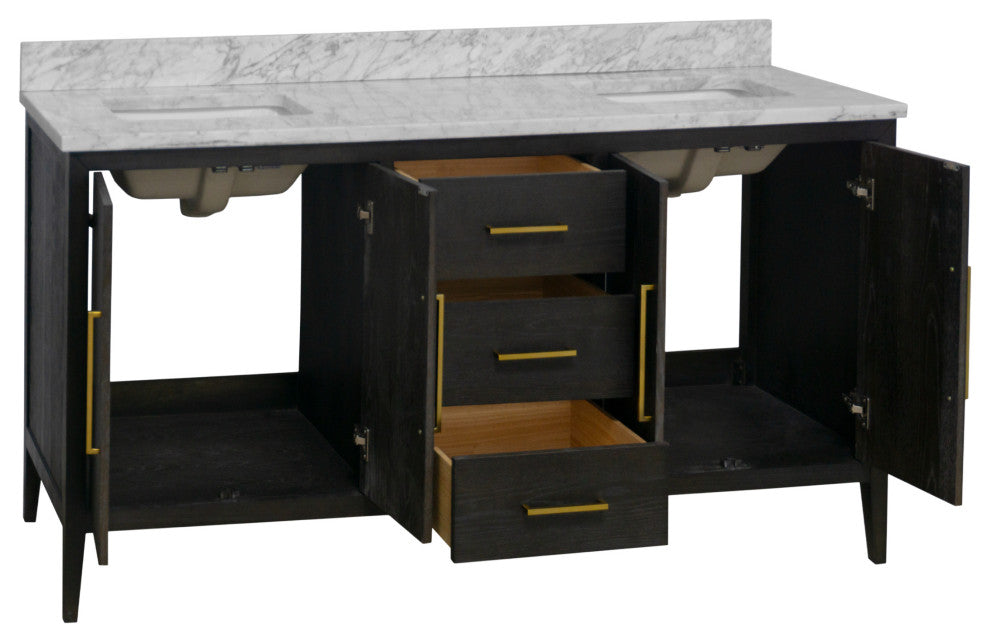 Parisian 72" Bathroom Vanity, Dark Oak, Carrara Marble