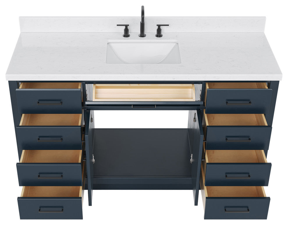 Ariel Hepburn 60" Single Rectangle Sink Vanity, Carrara Quartz, Midnight Blue