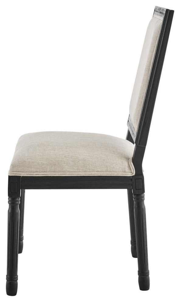 French Vintage Side Dining Chair, Fabric, Wood, Black Beige, Modern, Cafe Bistro