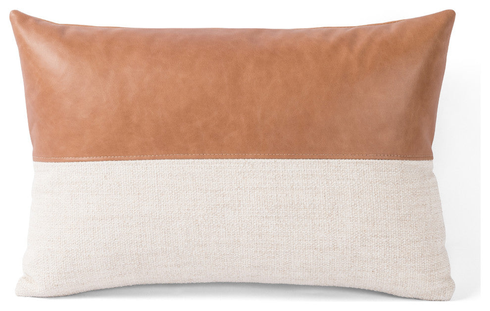 Leather and Linen Pillow-Buttersctch-16x24