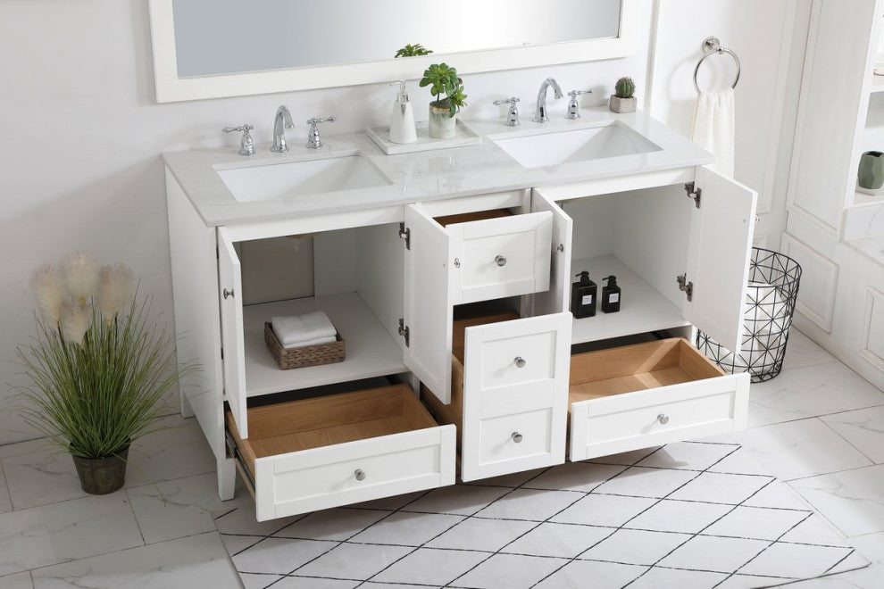 60" Double Bathroom Vanity, White
