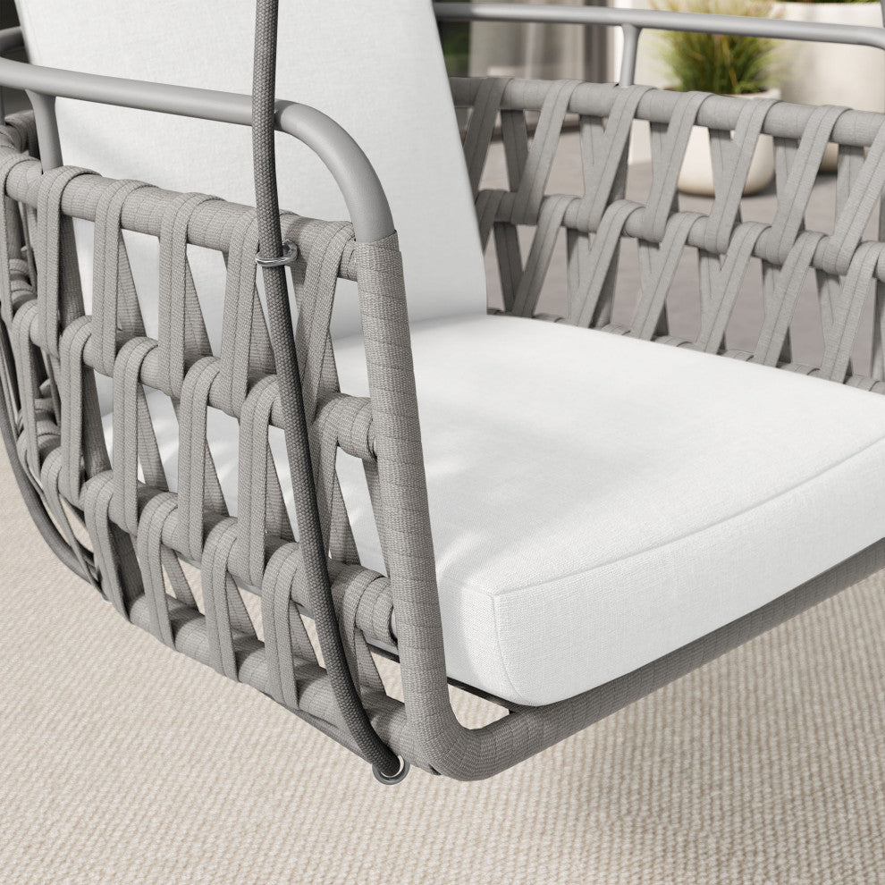 Kaliah Outdoor Patio Aluminum Swing Chair, Light Gray White