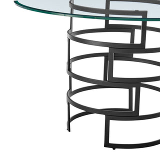 Diaz Morgan Matte Black Iron and Blue Fabric Glass Dining Table 5-Piece Set