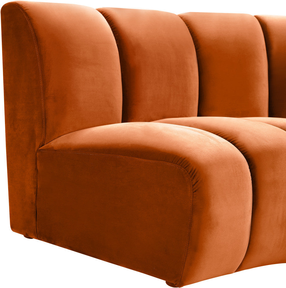 Infinity Channel Tufted Velvet Modular Chair, Cognac, 4 Piece
