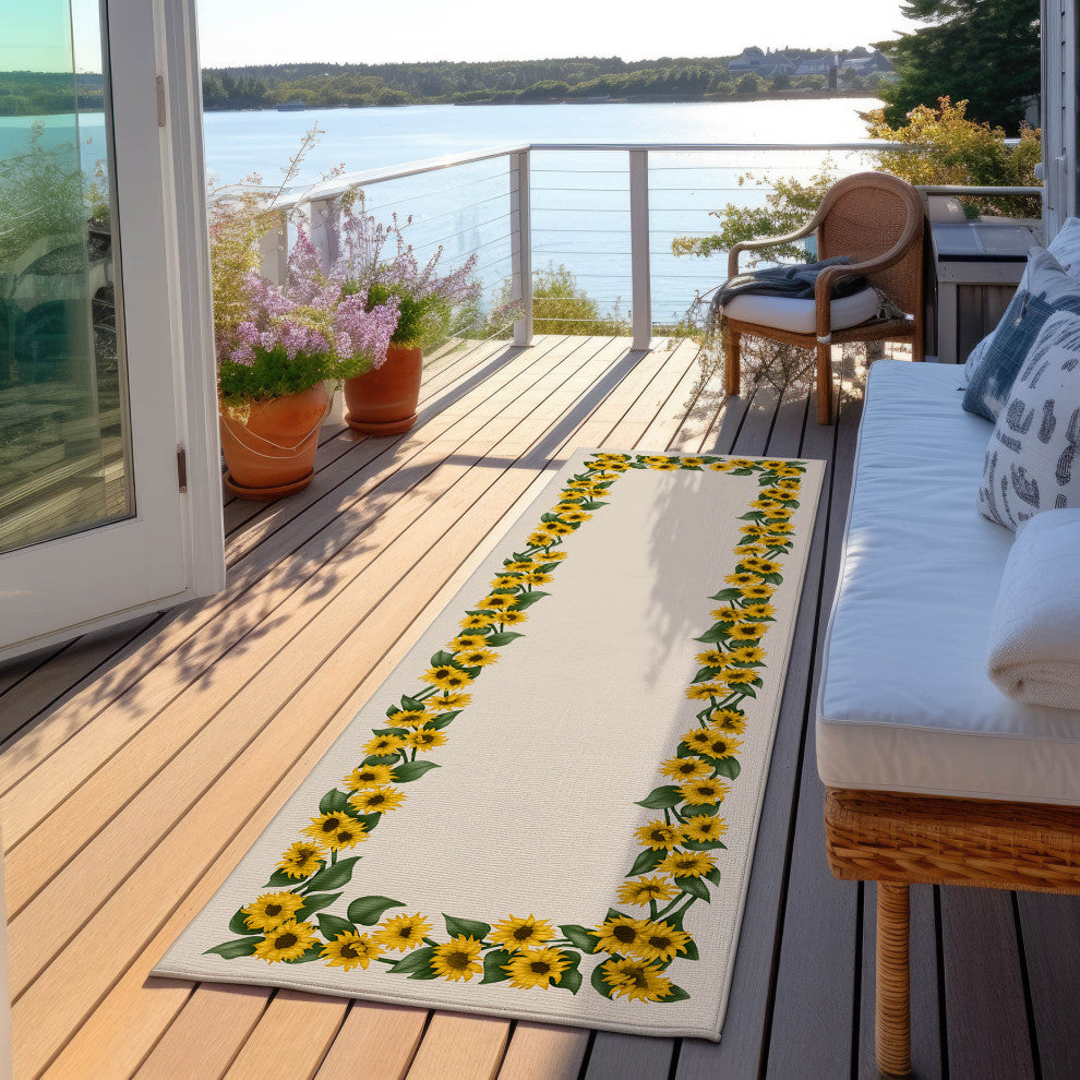 Indoor/Outdoor Kendall KE17 Beige Machine Washable 2'3" x 7'6" Runner Rug