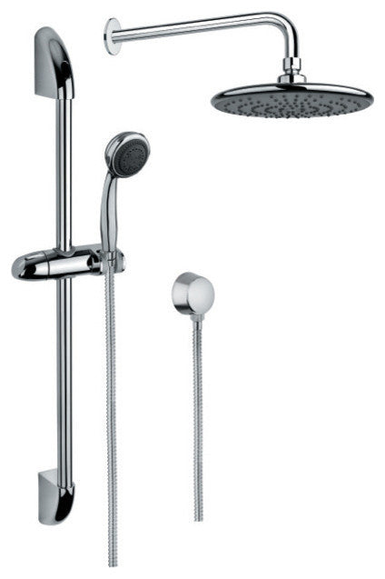 Chrome Shower System With Showerhead, Hand Shower With Sliding Rail, and Water C
