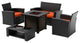 WestinTrends 5PC Outdoor Patio Wicker Conversation Set w/ Square Fire Pit, Black/Orange