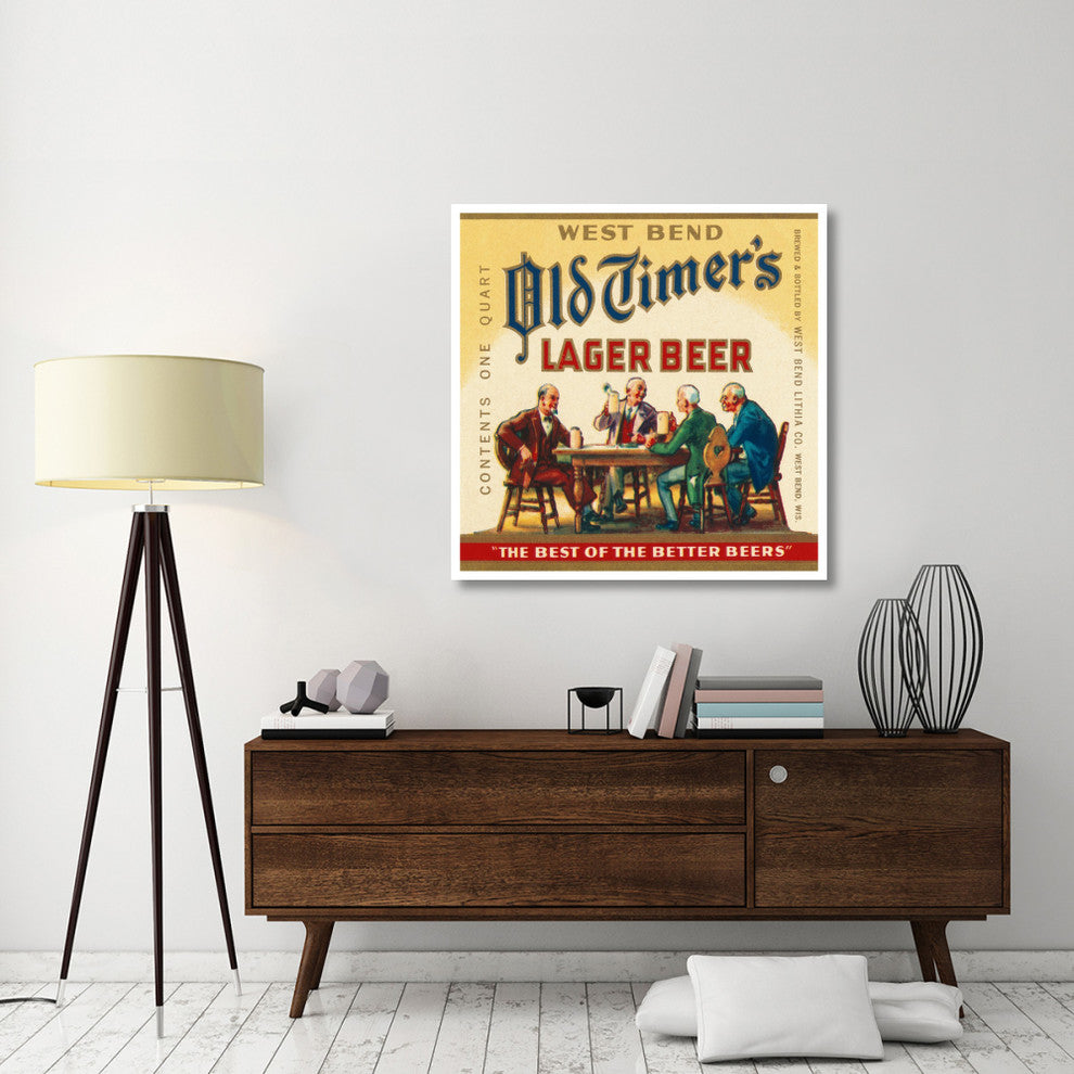 "West Bend Old Timer's Lager Beer" Paper Print by Vintage Booze Labels, 42"x42"