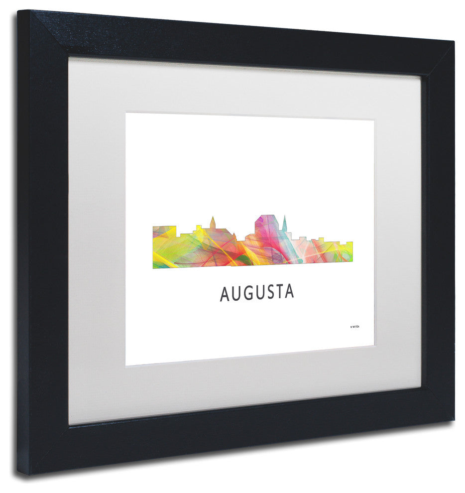 Augusta Georgia Skyline Wb-1' Matted Framed Art, Black Frame, White Matte, 14x11