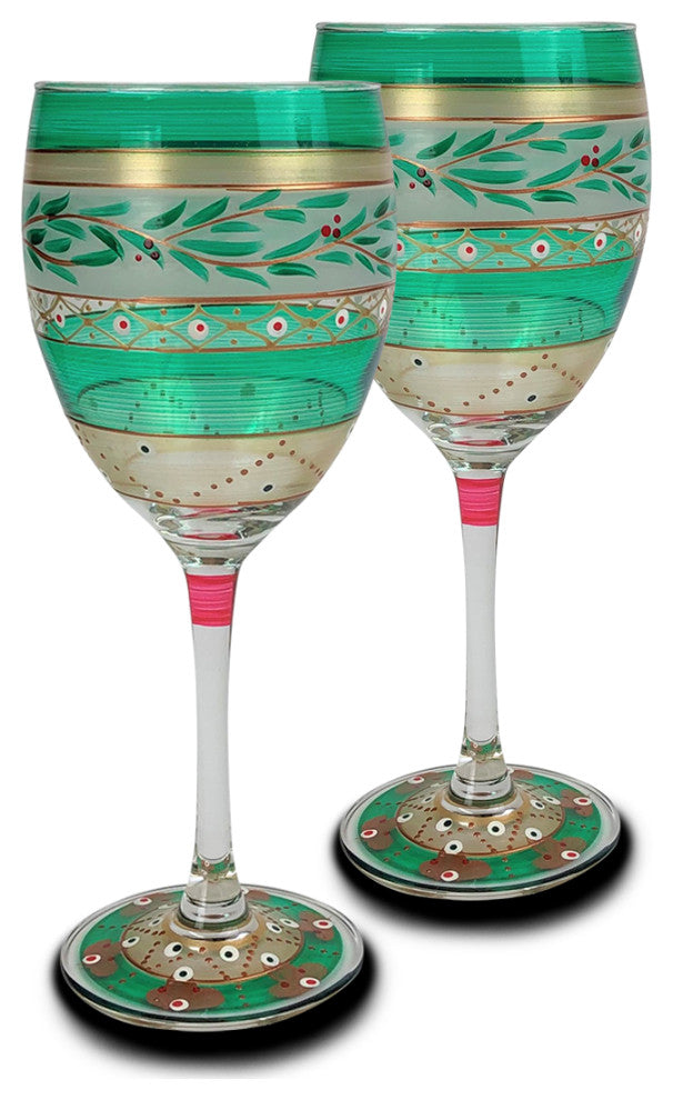 Christmas Garland Wine Glasses, Set of 2