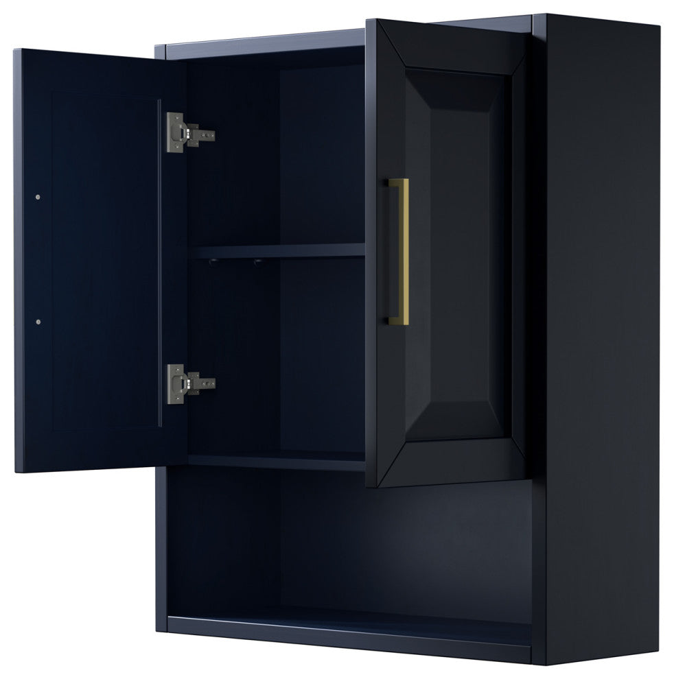 Daria Bathroom Wall-Mounted Storage Cabinet in in Dark Blue w/ Brushed Gold Trim