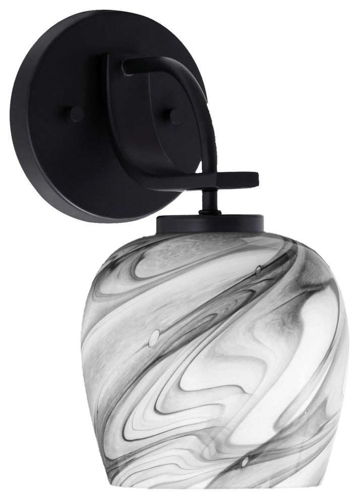 Cavella 1 Light Wall Sconce, Matte Black Finish, 6" Onyx Swirl Glass