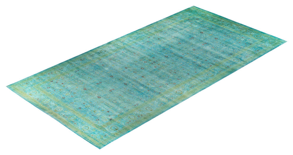 Overdyed, One-of-a-Kind Hand-Knotted Area Rug Green, 10'3"x20'4"