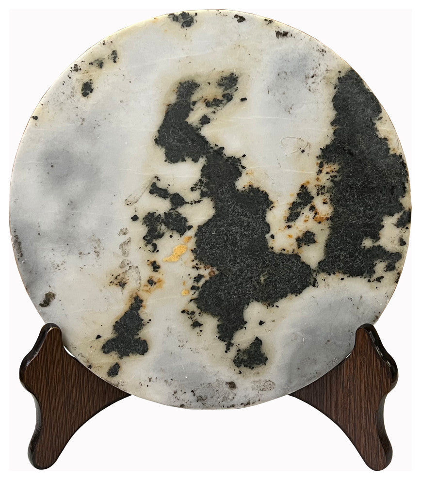 Chinese Natural Dream Stone Round White Fengshui Plaque Birdcage, Hws2255