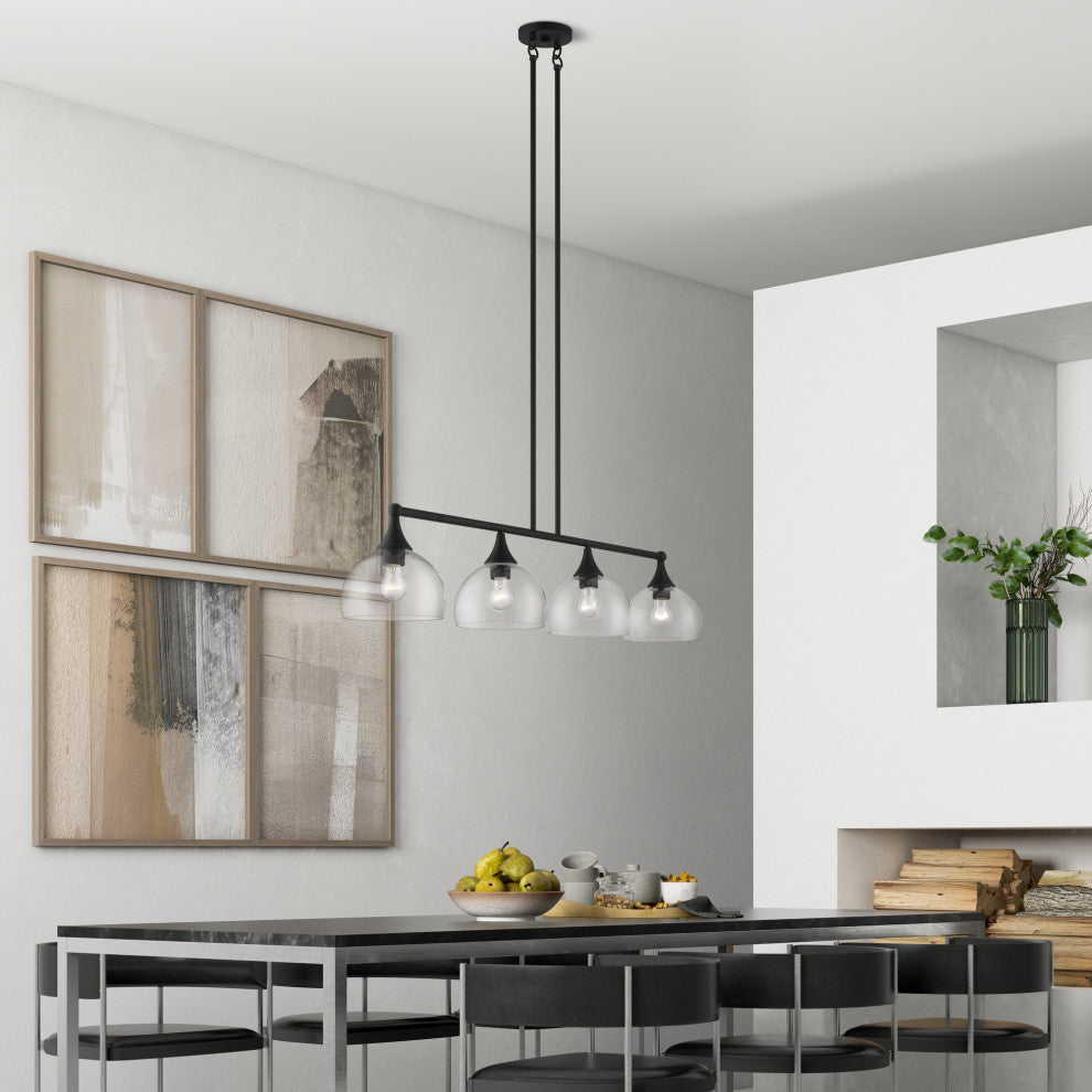 4 Light Black Large Linear Chandelier