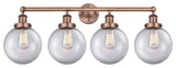 Large Beacon 4-Light 34" Bath Vanity Light, Antique Copper Finish, Clear Shade
