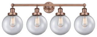 Large Beacon 4-Light 34" Bath Vanity Light, Antique Copper Finish, Clear Shade