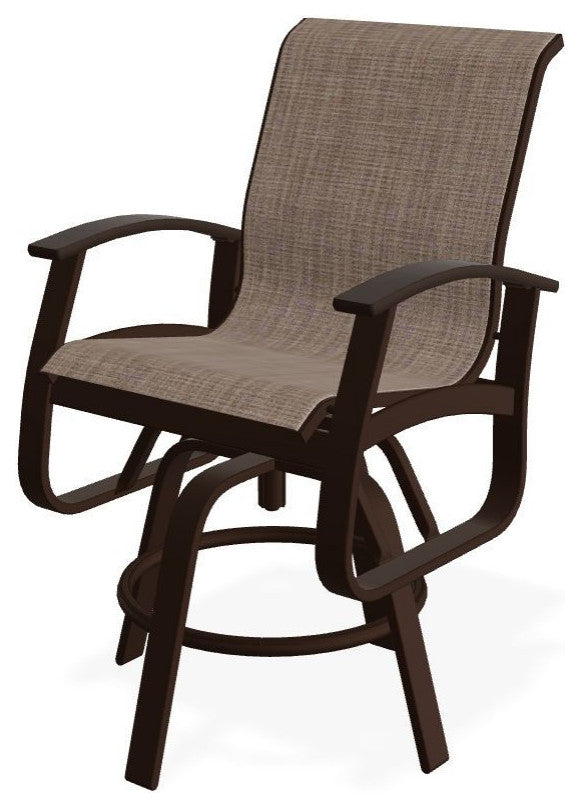 Belle Isle Sling Balcony Height Outdoor Swivel Chair, Augustine Fennel/Kona
