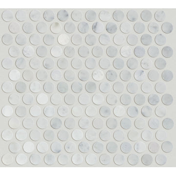 Shaw CS29Z Chateau Penny Round Mosaic - 11-5/16" x 12" Circle - Bianco Carrara