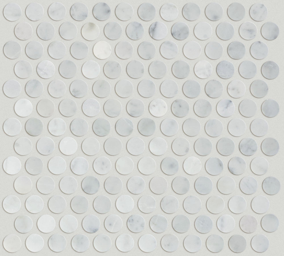 Shaw CS29Z Chateau Penny Round Mosaic - 11-5/16" x 12" Circle - Bianco Carrara