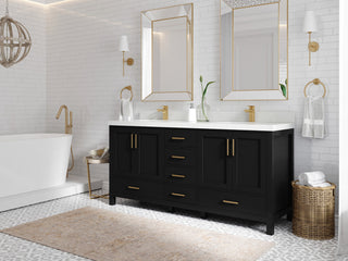 Malibu 72 Double Sink Bath Vanity in Black 1.5" White Quartz