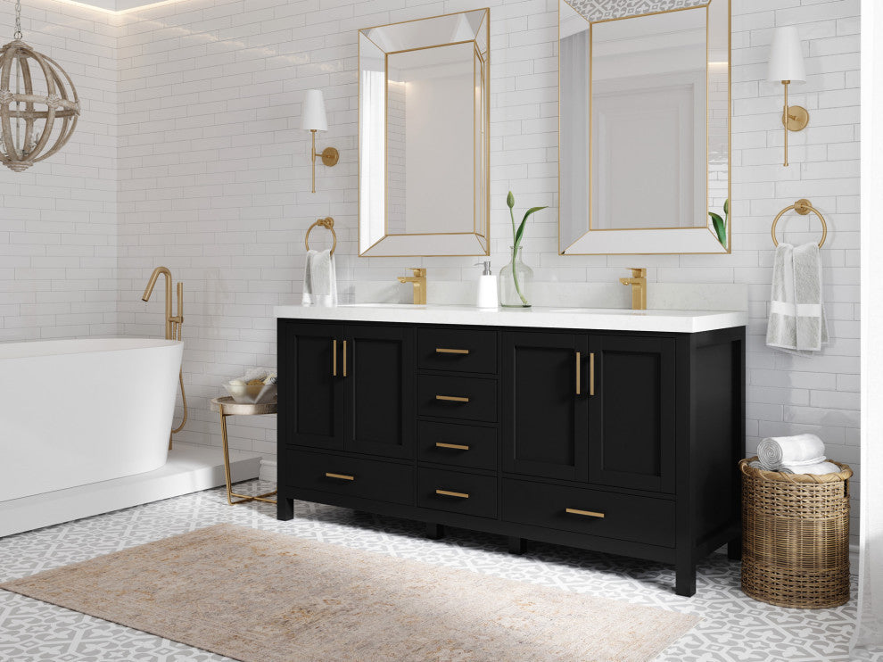 Malibu 72 Double Sink Bath Vanity in Black 1.5" White Quartz