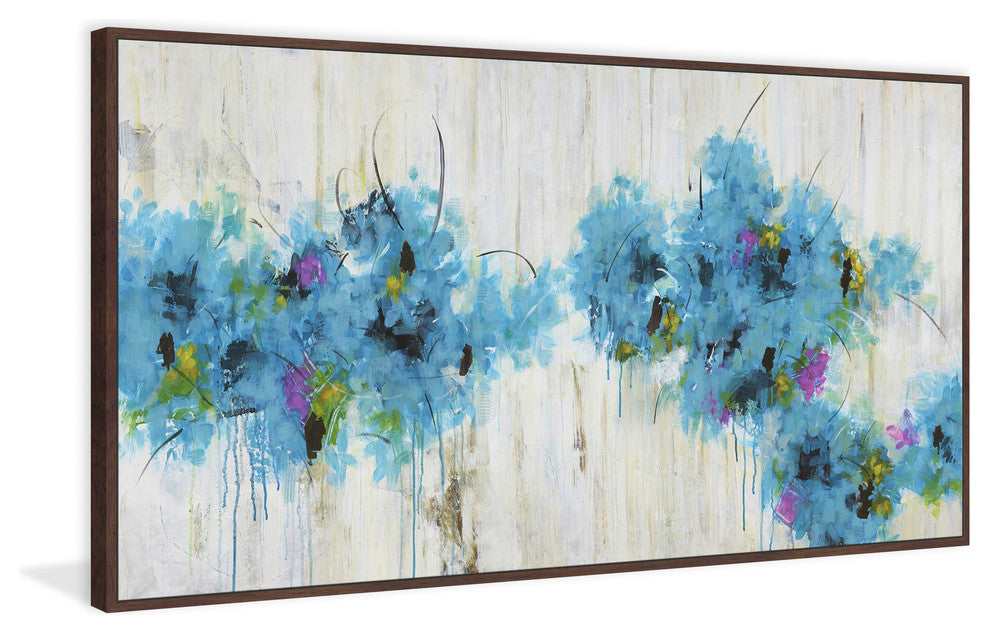 "Blue Blooms" Floater Framed Painting Print on Canvas, 24x12